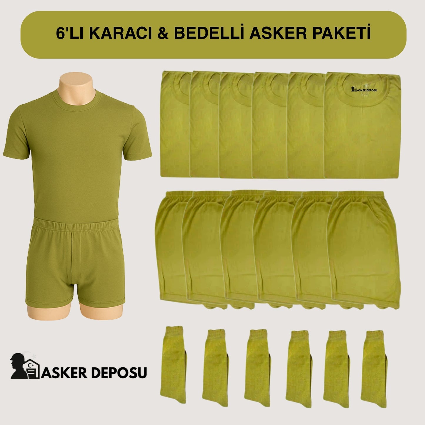 6’lı Karacı Asker Paketi (18 Parça) | Bedelli & Acemi Asker Malzemeleri – Asker Deposu