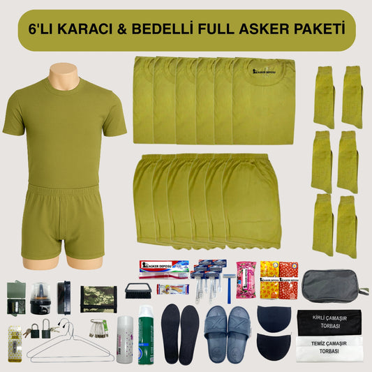 6’lı Karacı Full Asker Paketi (42 Parça) | Bedelli & Acemi Asker Malzemeleri – Asker Deposu