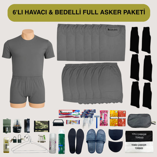6’lı Havacı Full Asker Paketi (42 Parça) | Bedelli & Acemi Asker Malzemeleri – Asker Deposu