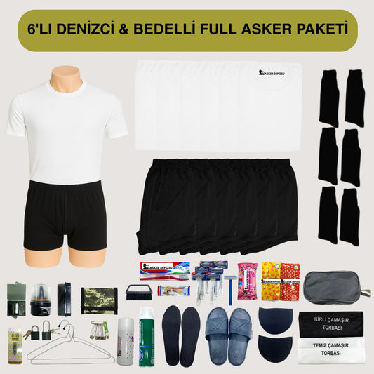 6’lı Denizci Full Asker Paketi (42Parça) | Bedelli & Acemi Asker Malzemeleri – Asker Deposu