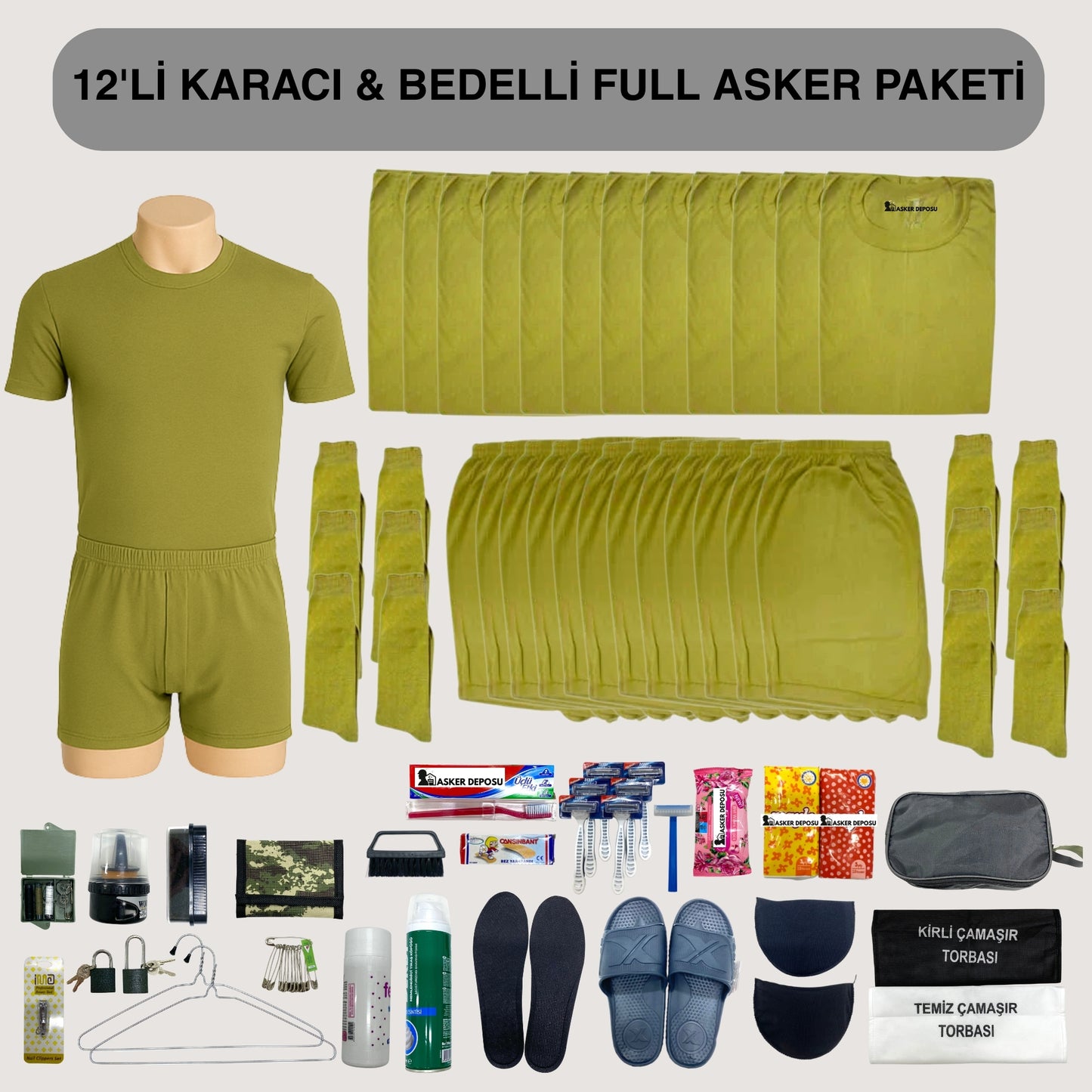 12’li Karacı Full Asker Paketi (66 Parça) | Bedelli & Acemi Asker Malzemeleri – Asker Deposu