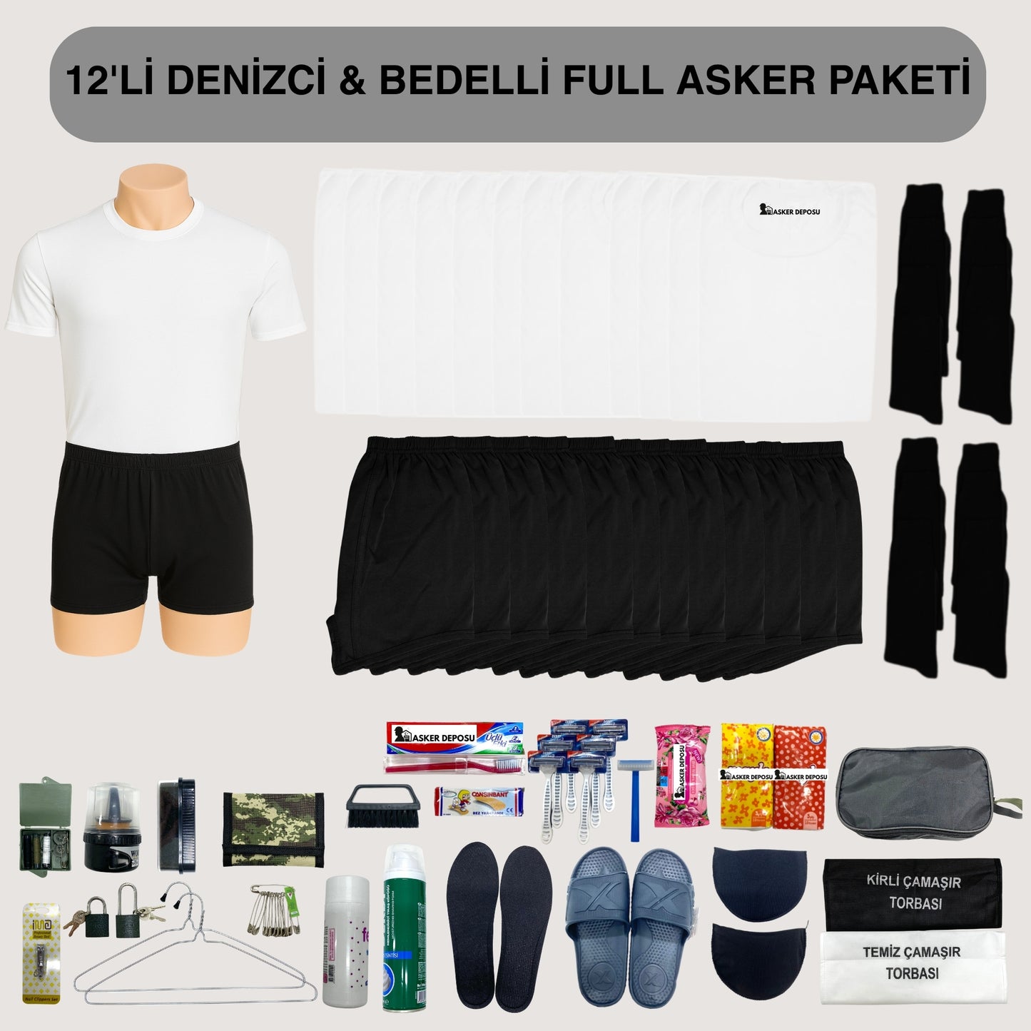 12’li Denizci Full Asker Paketi (66Parça) | Bedelli & Acemi Asker Malzemeleri – Asker Deposu