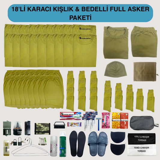 18’li Karacı Kışlık Full Asker Paketi (88 Parça) | Bedelli & Acemi Asker Malzemeleri – Asker Deposu