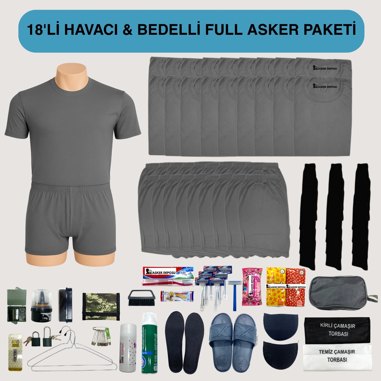 18’li Havacı Full Asker Paketi (84 Parça) | Bedelli & Acemi Asker Malzemeleri – Asker Deposu
