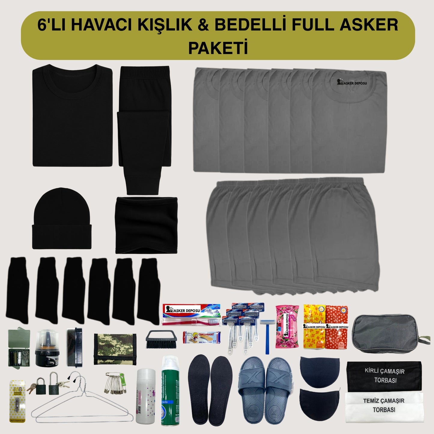 6’lı Havacı Kışlık Full Asker Paketi (46 Parça) | Bedelli & Acemi Asker Malzemeleri – Asker Deposu