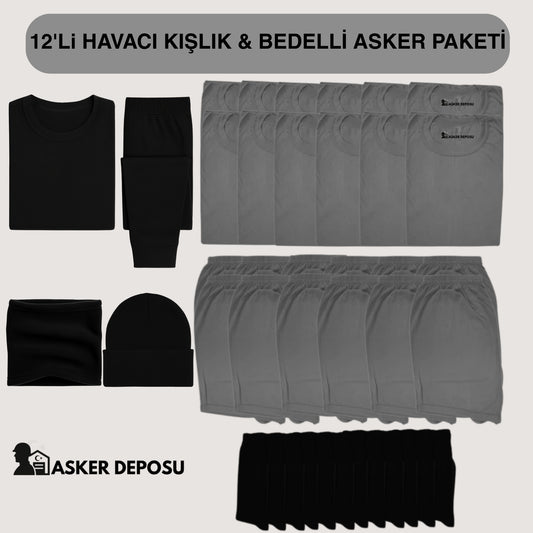 12’li Havacı Kışlık Bedelli Asker Paketi (40 Parça) | Bedelli & Acemi Asker Malzemeleri – Asker Deposu