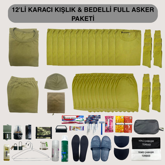 12’li Karacı Kışlık Full Asker Paketi (70 Parça) | Bedelli & Acemi Asker Malzemeleri – Asker Deposu