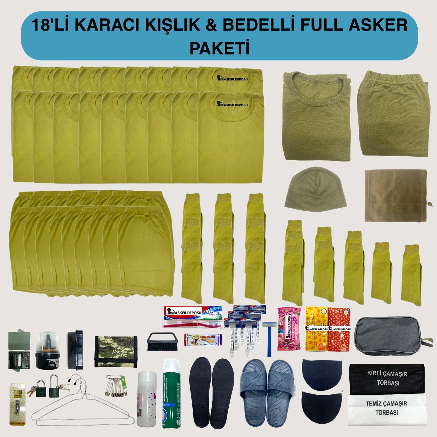 18’li Karacı Kışlık Full Asker Paketi (88 Parça) | Bedelli & Acemi Asker Malzemeleri – Asker Deposu