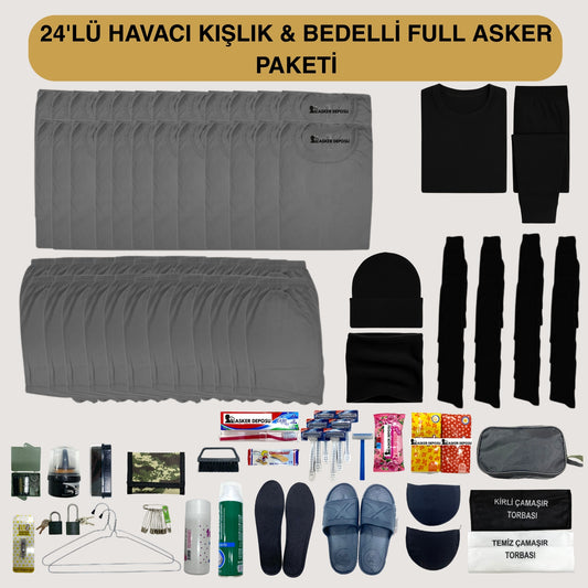 24’lü Havacı Kışlık Full Asker Paketi (106 Parça) | Bedelli & Acemi Asker Malzemeleri – Asker Deposu